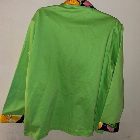 Morgan Cole novelty blazer lime green flowers long sleeve zip-up XL - Picture 2 of 3